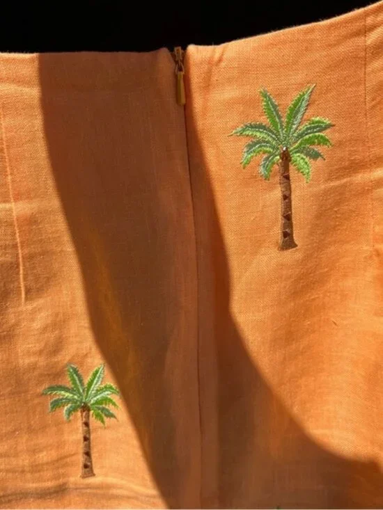 Jade by Melody Tam 100% Linen Embroidered Palm Tree Two Piece Set Size 4 - Picture 7 of 7